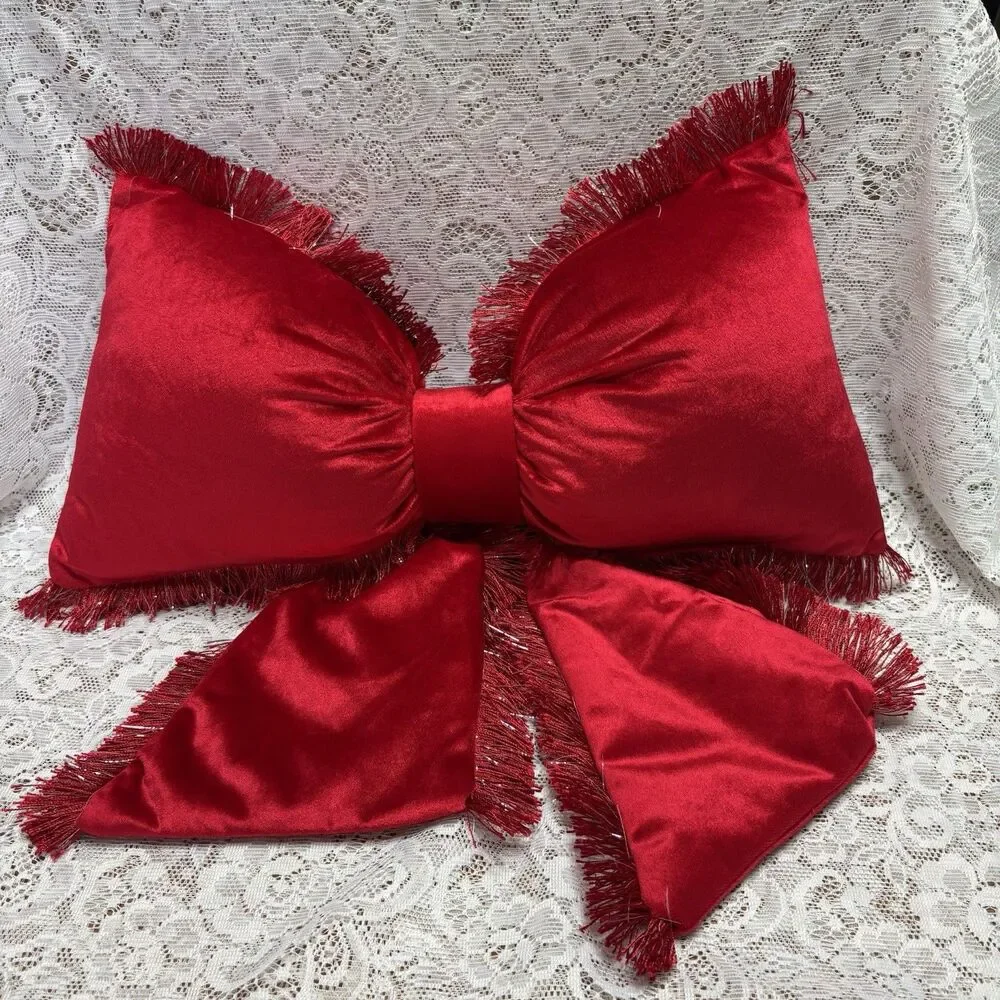 Target Large Bow Shaped Pillow Red with Fringe Coquette Super Soft